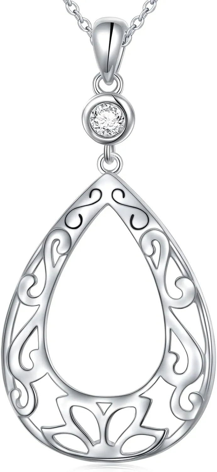 Ladytree Long Chain Circle Pendant Necklace for Women 925 Sterling Silver Trendy Fashion Boho Minimalist Simple Adjustable Jewelry Gifts