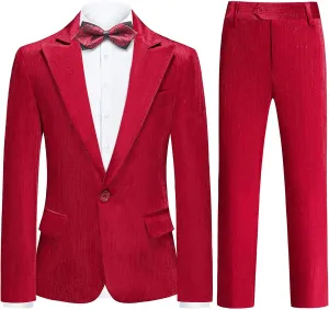 Lamgool Boys Velvet Suit 2 Piece Slim Fit Tuxedo Formal Outfit with Blazer Jacket Pant for Kids Wedding Ring Bearer Size 6-20