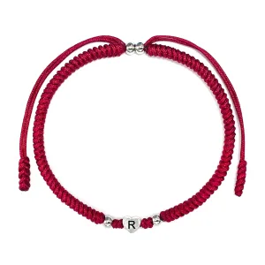LAMIBEE Initial Bracelet Letter R, Dark Red Protection with Heart Initial Bracelet, Matching String for Couples, Gift for Women, Men, Friend Birthday, Graduation (Letter R)