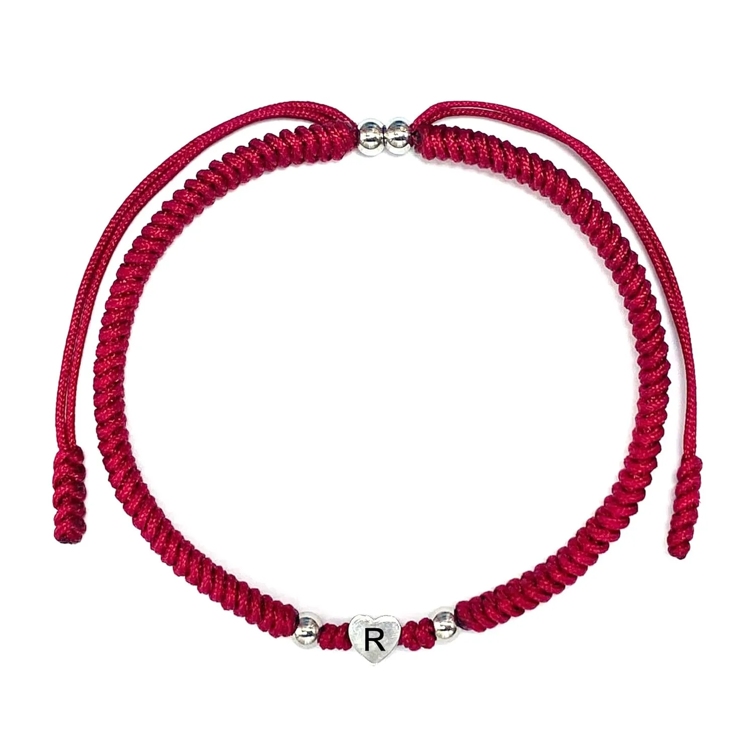 LAMIBEE Initial Bracelet Letter R, Dark Red Protection with Heart Initial Bracelet, Matching String for Couples, Gift for Women, Men, Friend Birthday, Graduation (Letter R)