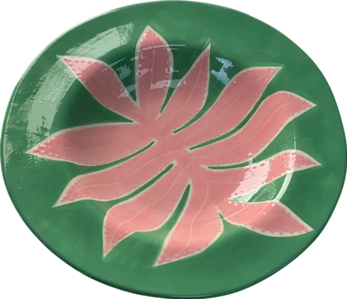 Latitia Rouget Ceramic Leaf Dinner Plate - 26cm - Green/Pink - Boxed
