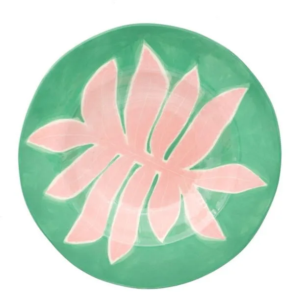Latitia Rouget Ceramic Leaf Dinner Plate - 26cm - Green/Pink - Boxed
