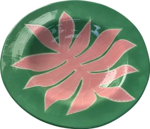 Latitia Rouget Ceramic Leaf Dinner Plate - 26cm - Green/Pink - Boxed