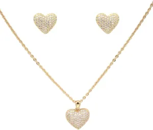 Lavencious CZ Paved Heart Shape Pendant Necklace and Cluster Earrings Jewelry Set for Women