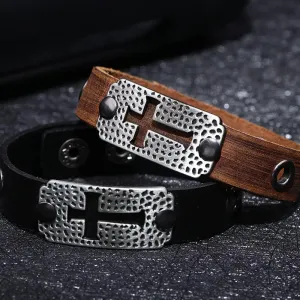 Leather Bracelet with Cross Christian Jesus Faith Leather Bracelet Christ Baptism Catholic Jewelry Fashion Jewelry Gifts