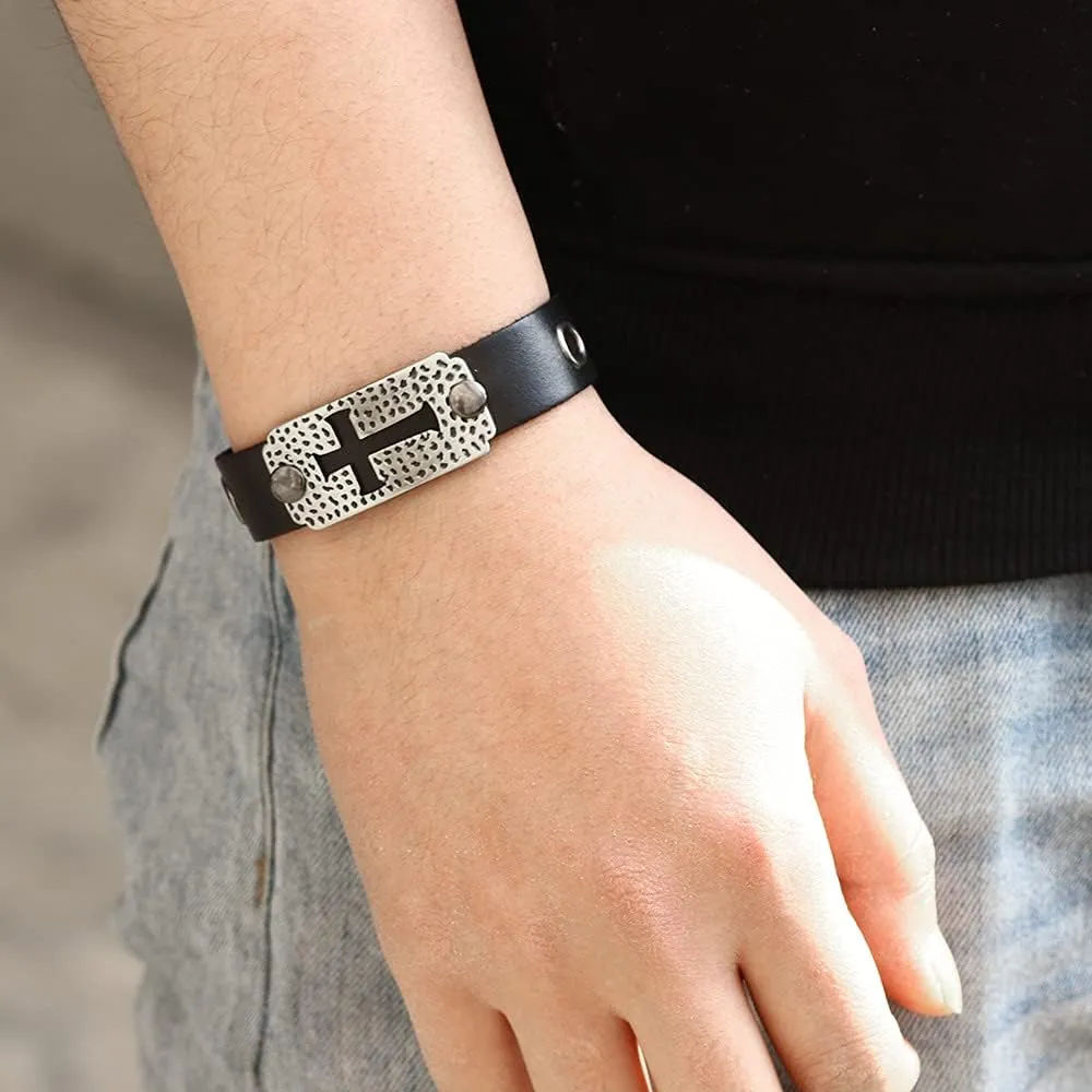 Leather Bracelet with Cross Christian Jesus Faith Leather Bracelet Christ Baptism Catholic Jewelry Fashion Jewelry Gifts