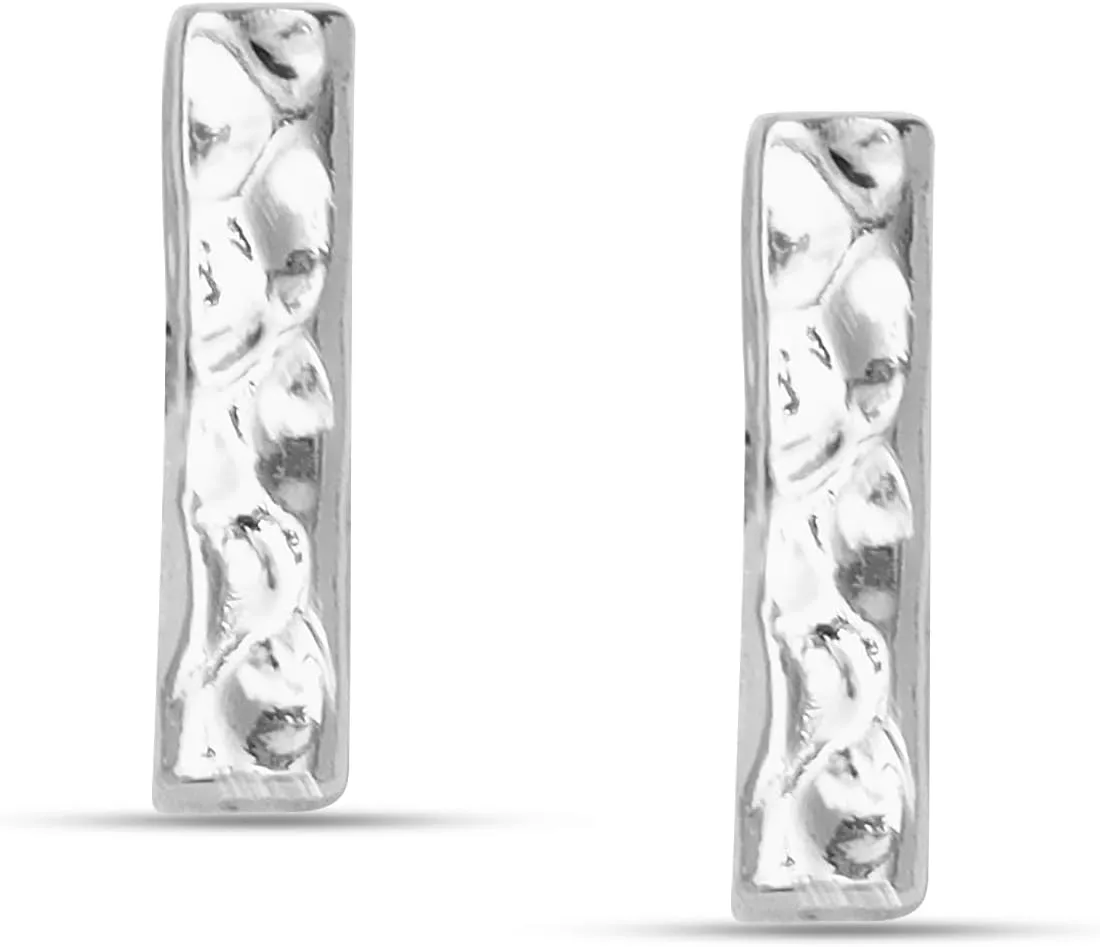 LeCalla 925 Steling Silver Hammered Earrings for Women | Lightweight Handcrafted Earrings | Minimalist Handmade Classic Texture Stud Drop Earrings for Women