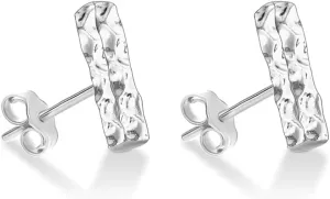 LeCalla 925 Steling Silver Hammered Earrings for Women | Lightweight Handcrafted Earrings | Minimalist Handmade Classic Texture Stud Drop Earrings for Women