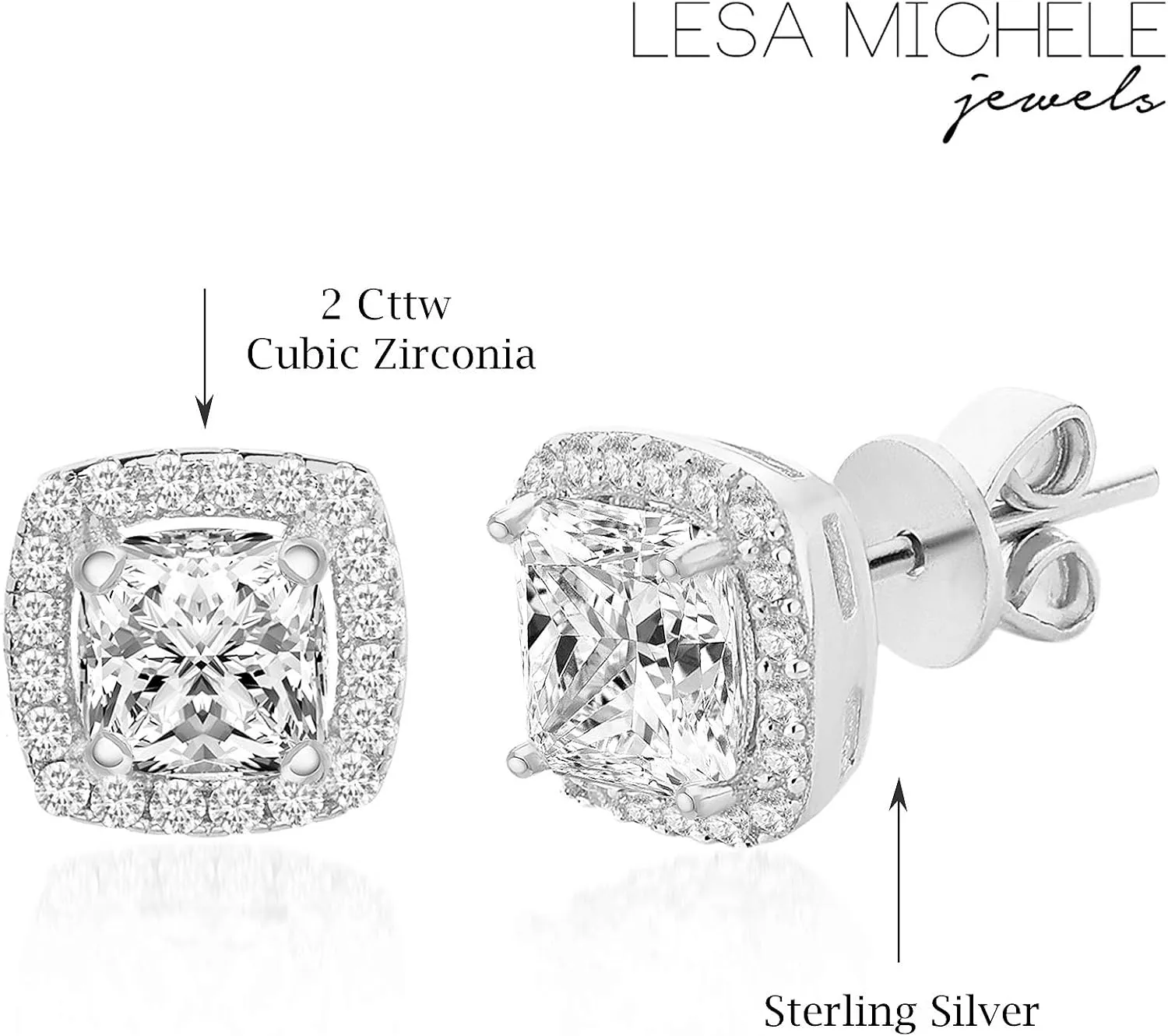 LESA MICHELE Women's Earrings - 925 Sterling Sliver Art Deco Bridal Wedding Halo Crystal Stud Earrings