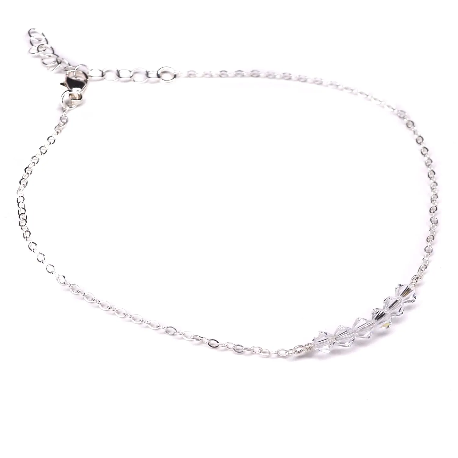 LeSilveStone Sterling silver anklet embelished with crystals from Swarovski, adjustable chain ankle bracelet for women, simple dainty minimalist beach jewelry - Handcrafted in the USA.