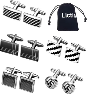 Lictin Men's Cufflinks Cuff Links for Men, Stainless Steel Tuxedo Shirt Cuff Links Set