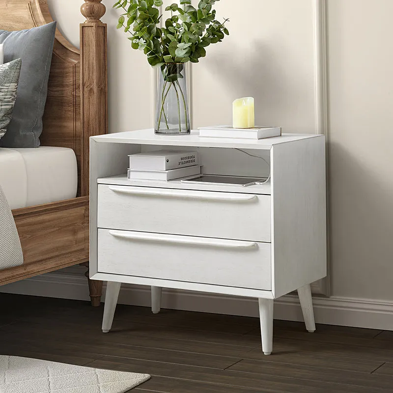 Lilian 2 - Drawer Mid Century Nightstand with Built-in Outlets