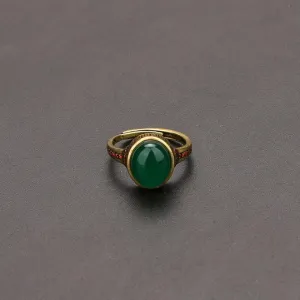 LILOVE Vintage Natural Green Chalcedony Ring Ring Pure Copper Inlaid Agate Open Ring Gift Jewelry