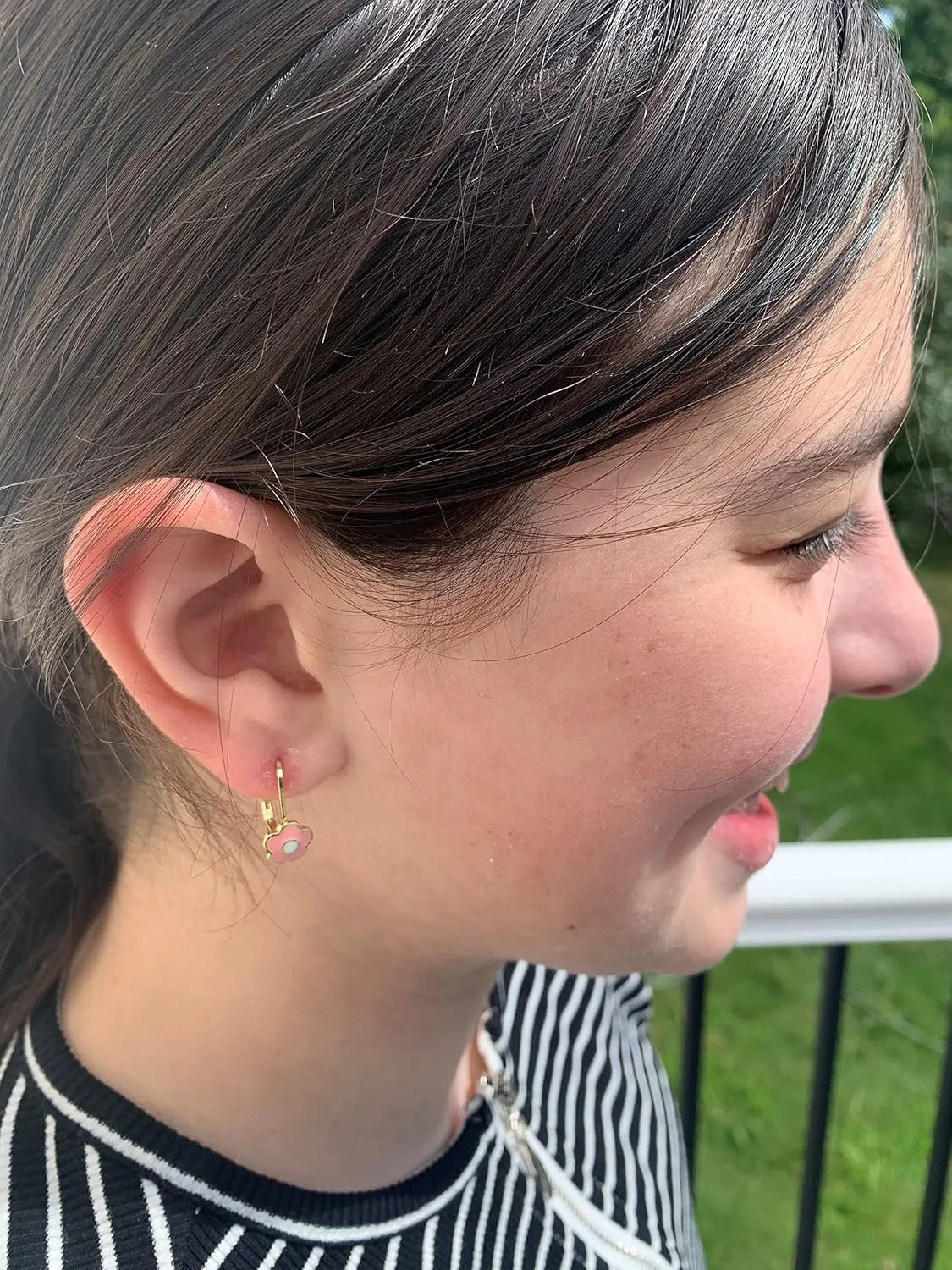 Little Miss Twin Stars Girls Earrings - 14k Gold Plated Flower Leverback Earring - Hypoallergenic and Nickel Free For Sensitive Ear