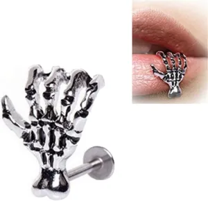 LJSLYJ 1Pc Lip Stud Earring Skeleton Hand Ear Cuff Piercing Ring Bar Jewelry