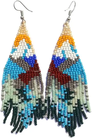 Long Beaded Dangle Earrings  Boho Native Handmade Seed Bead Tassel Earrings, Bohemian Large Statement Beaded Drop Fringe Earrings for Women and Girls (craftsCorner-Eva4)