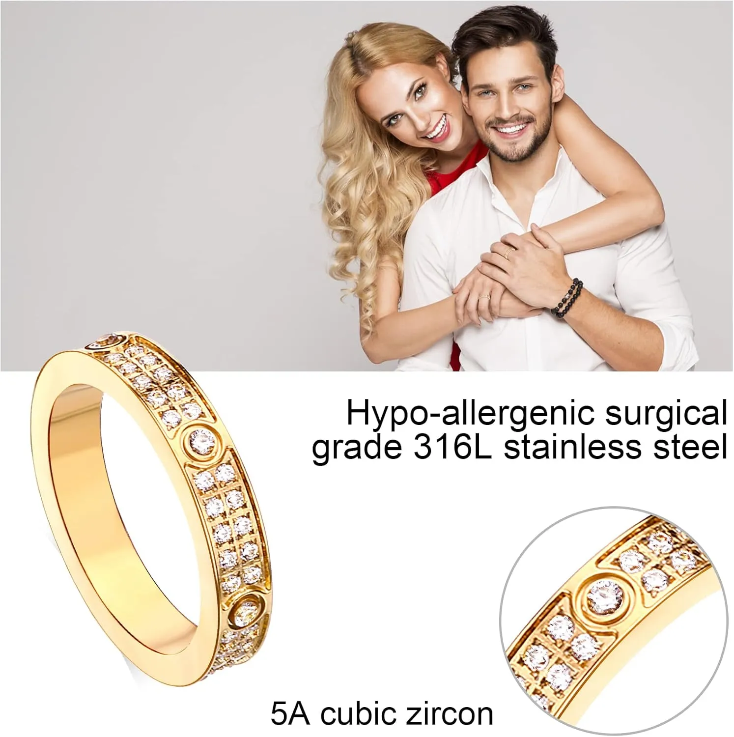 Love Rings with Gold Plated for Women Friendship Rings CZ Stainless Steel Gold/Silver Wedding Engagement Wedding Bands with Jewelry Gifts Box