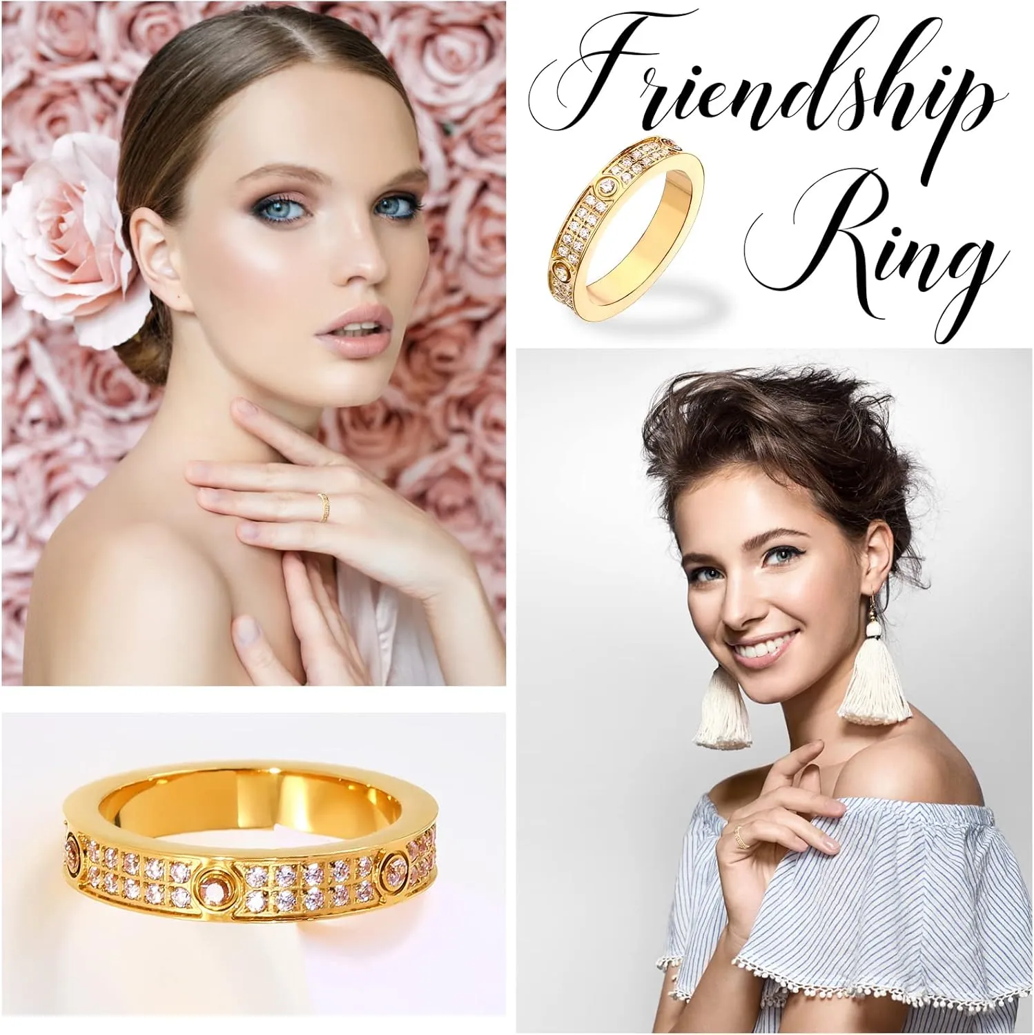 Love Rings with Gold Plated for Women Friendship Rings CZ Stainless Steel Gold/Silver Wedding Engagement Wedding Bands with Jewelry Gifts Box