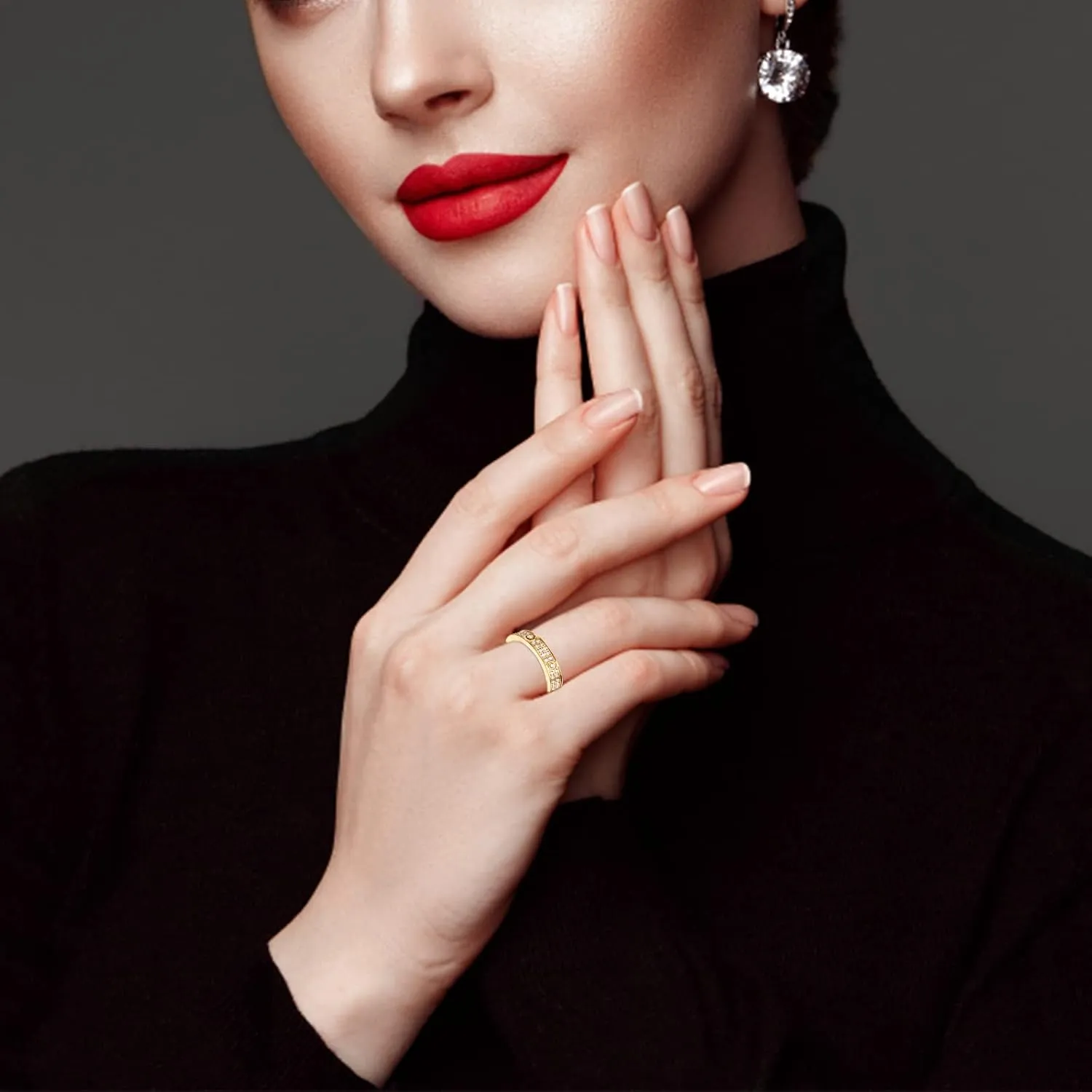 Love Rings with Gold Plated for Women Friendship Rings CZ Stainless Steel Gold/Silver Wedding Engagement Wedding Bands with Jewelry Gifts Box