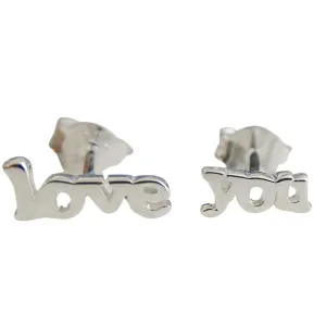 Love You Text Word Dainty Tiny Sterling Silver Stud Earrings - Handmade Minimalist Jewelry Gift Ideas for Women and Girls - Hypoallergenic Earrings - Birthday Anniversary Mother's Valentine's Day