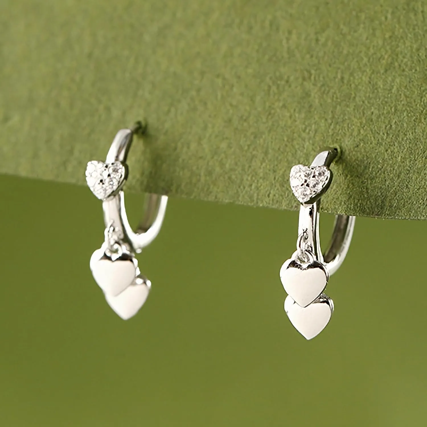 LOVECOM 925 Sterling Silver Heart Dangle Earrings for Women 14K Gold Plated Dainty CZ Love Hearts Charm Huggie Hoop Earrings to Daughter Birthday Christmas Wedding Jewelry Gifts