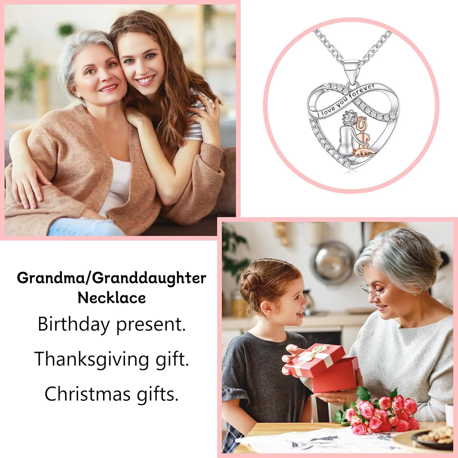 LOVECOM S925 Sterling Silver Infinity Love Heart Necklaces for Women Grandma Granddaughter Cute I Love You Forever CZ Chain Pendant Necklace Mothers Day Birthday Jewelry Gifts for Mom Dad Daughter