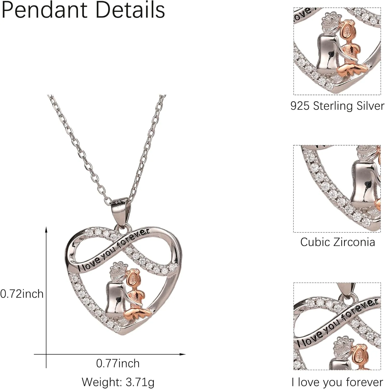 LOVECOM S925 Sterling Silver Infinity Love Heart Necklaces for Women Grandma Granddaughter Cute I Love You Forever CZ Chain Pendant Necklace Mothers Day Birthday Jewelry Gifts for Mom Dad Daughter