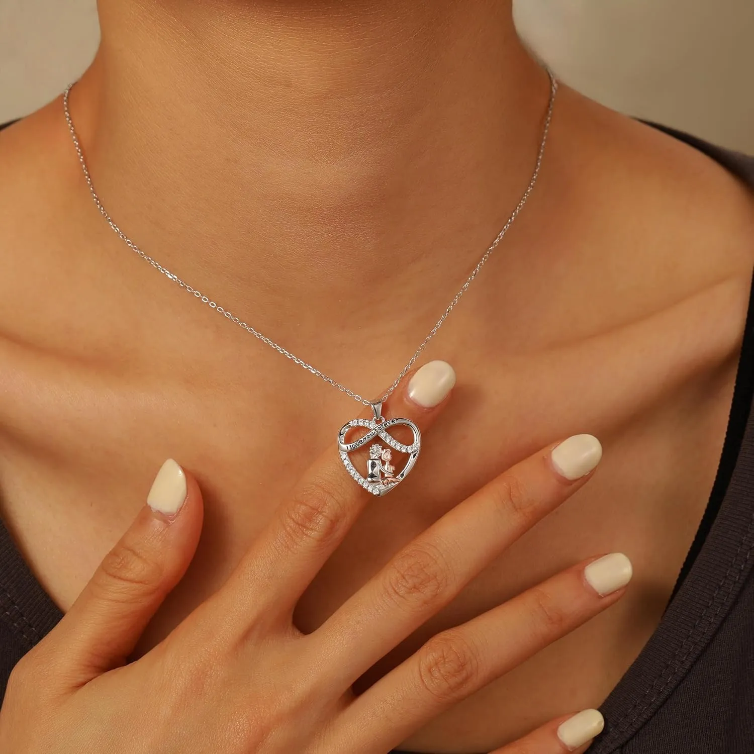 LOVECOM S925 Sterling Silver Infinity Love Heart Necklaces for Women Grandma Granddaughter Cute I Love You Forever CZ Chain Pendant Necklace Mothers Day Birthday Jewelry Gifts for Mom Dad Daughter