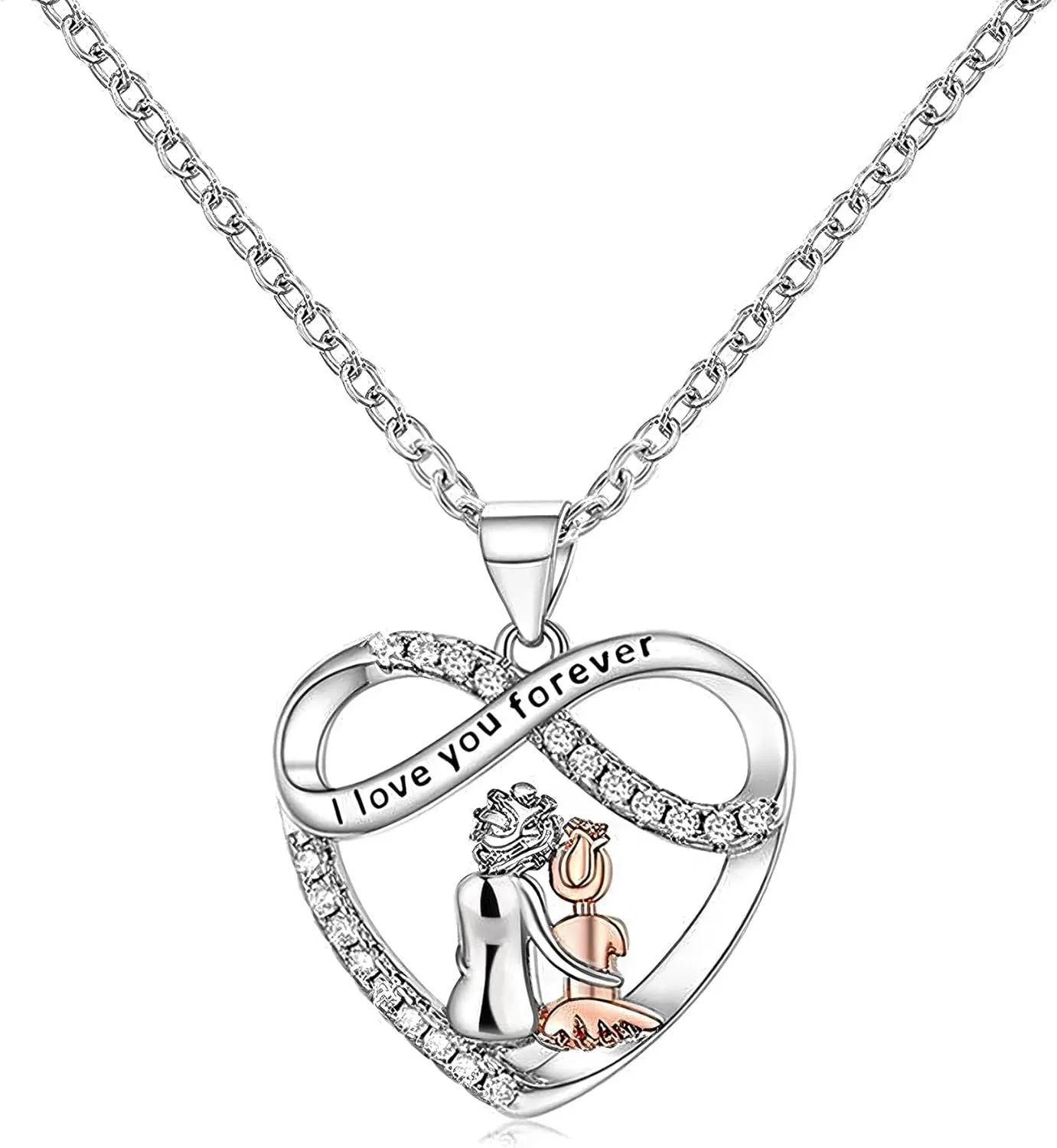 LOVECOM S925 Sterling Silver Infinity Love Heart Necklaces for Women Grandma Granddaughter Cute I Love You Forever CZ Chain Pendant Necklace Mothers Day Birthday Jewelry Gifts for Mom Dad Daughter