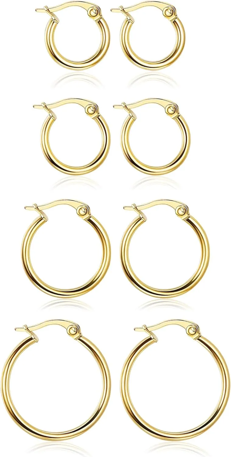 LOYALLOOK Gold Hoop Earrings Set Stainless Steel Rounded Small Hoop Earrings Set for Women Cute Huggie Earrings Nickel Free 10/12/15/20MM