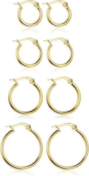 LOYALLOOK Gold Hoop Earrings Set Stainless Steel Rounded Small Hoop Earrings Set for Women Cute Huggie Earrings Nickel Free 10/12/15/20MM