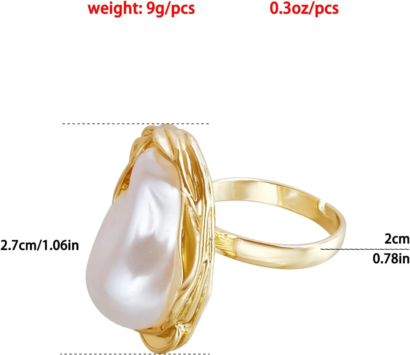 Lrregular Pearl Ring Baroque Pearl Ring Fresh Water Baroque Pearl Ring Pearl Statement Ring Adjustable Lrregular Pearl Ring Stylish Gold Baroque Pearl Ring for Women S Wedding Jewelry