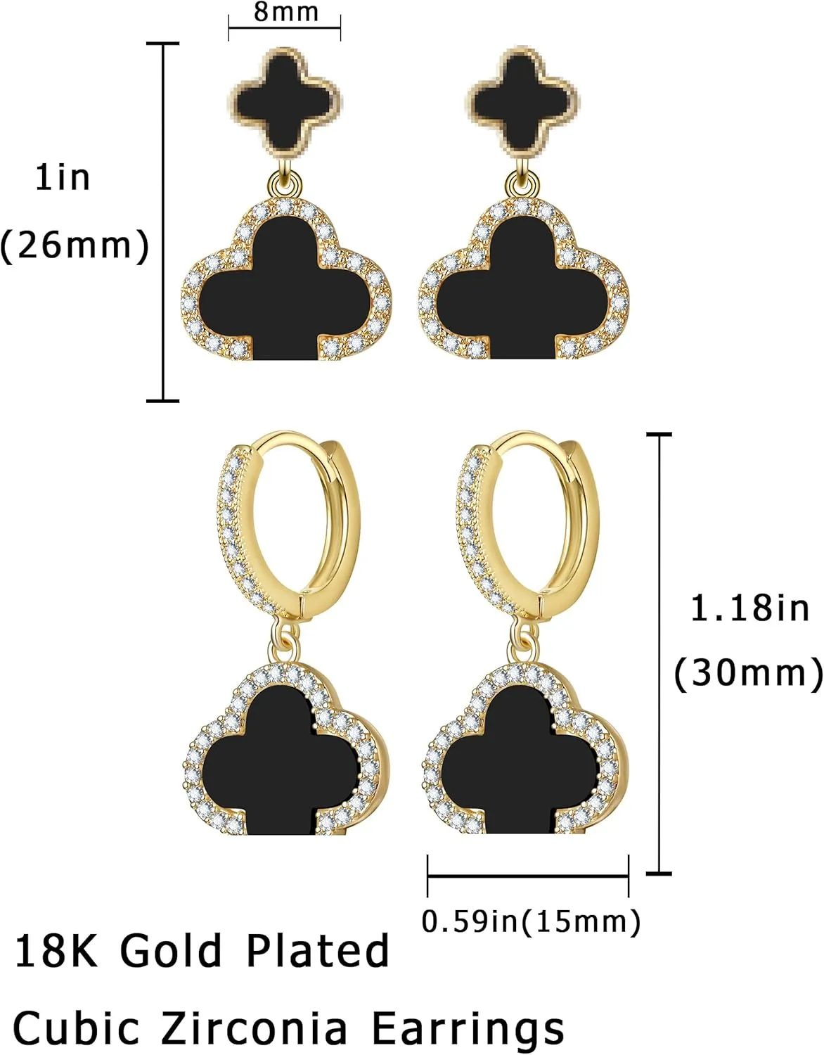 Lucky Clover Earrings Gold Dangle Hoop Earrings Black White Red Clover Earrings Stud Jewelry Set for Women Trendy.