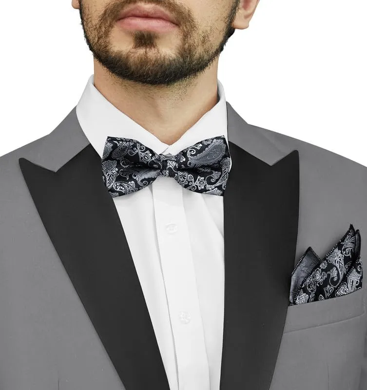 MAGE MALE Mens Bow Tie Set,Classic Paisley Pre-Tied Bowtie,Pocket Square and Cufflinks for Formal Wedding Party Prom