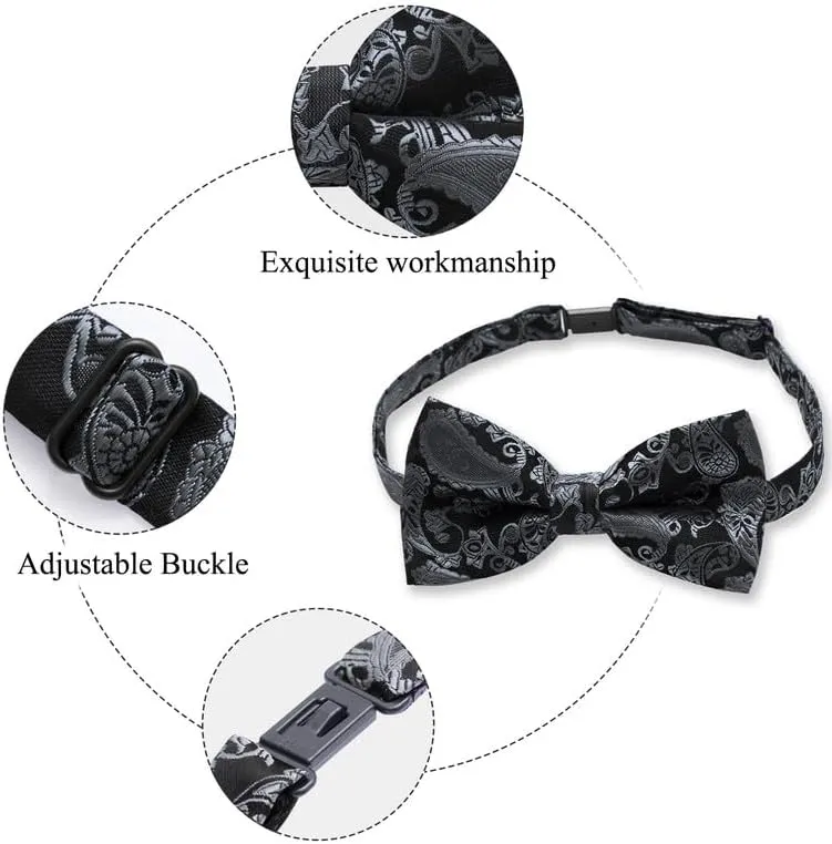 MAGE MALE Mens Bow Tie Set,Classic Paisley Pre-Tied Bowtie,Pocket Square and Cufflinks for Formal Wedding Party Prom