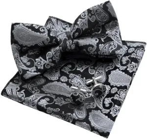 MAGE MALE Mens Bow Tie Set,Classic Paisley Pre-Tied Bowtie,Pocket Square and Cufflinks for Formal Wedding Party Prom