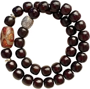 Mala Beads Buddha Bracelets for Women and Men, 38 Buddhist Prayer Meditation Beaded with Three Eyed Dzi Bead jade, Feng Shui Tibetan Buddha Elastic Double Wrap Bracelet for Fashion Gifts Jewelry