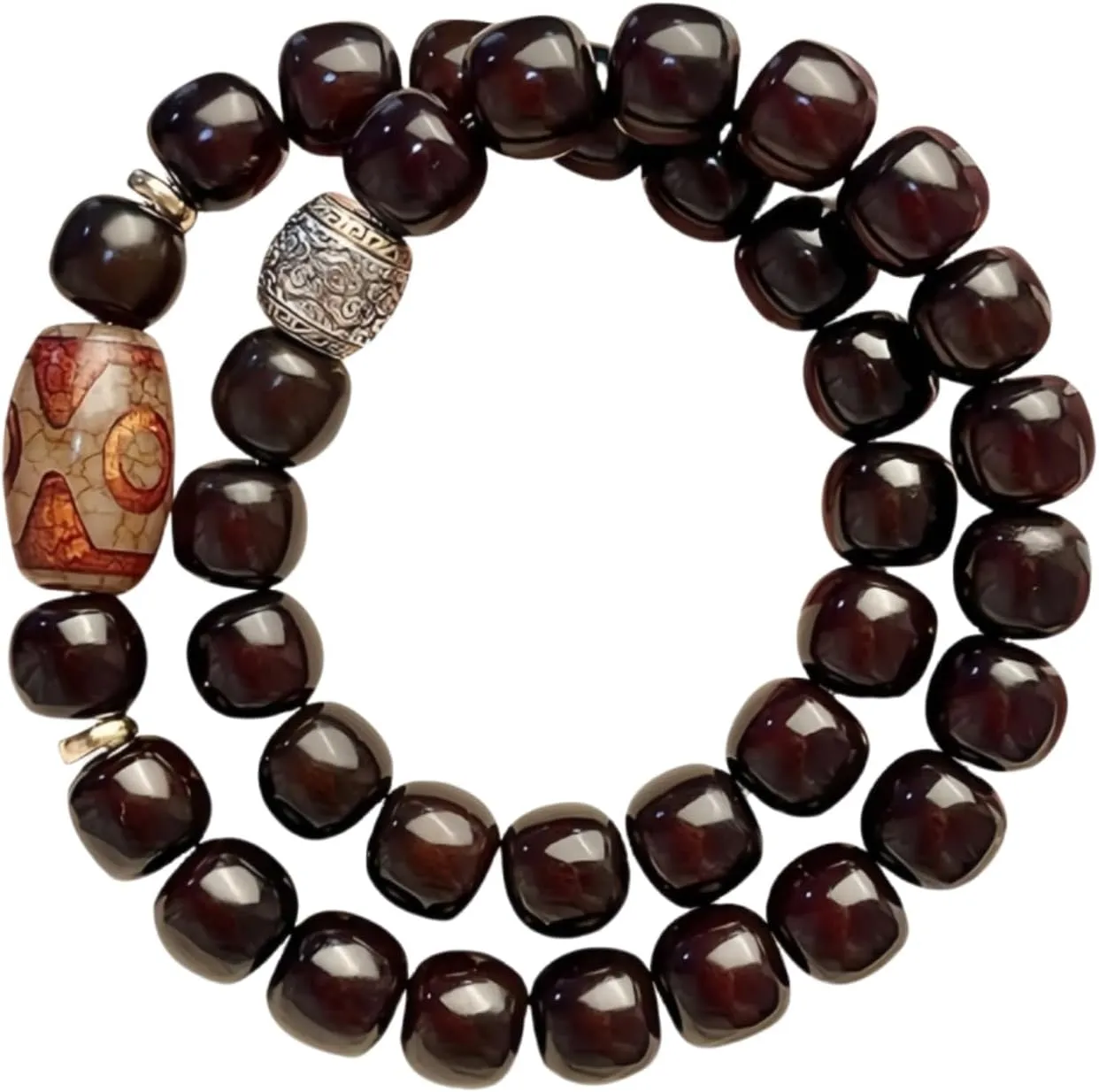 Mala Beads Buddha Bracelets for Women and Men, 38 Buddhist Prayer Meditation Beaded with Three Eyed Dzi Bead jade, Feng Shui Tibetan Buddha Elastic Double Wrap Bracelet for Fashion Gifts Jewelry