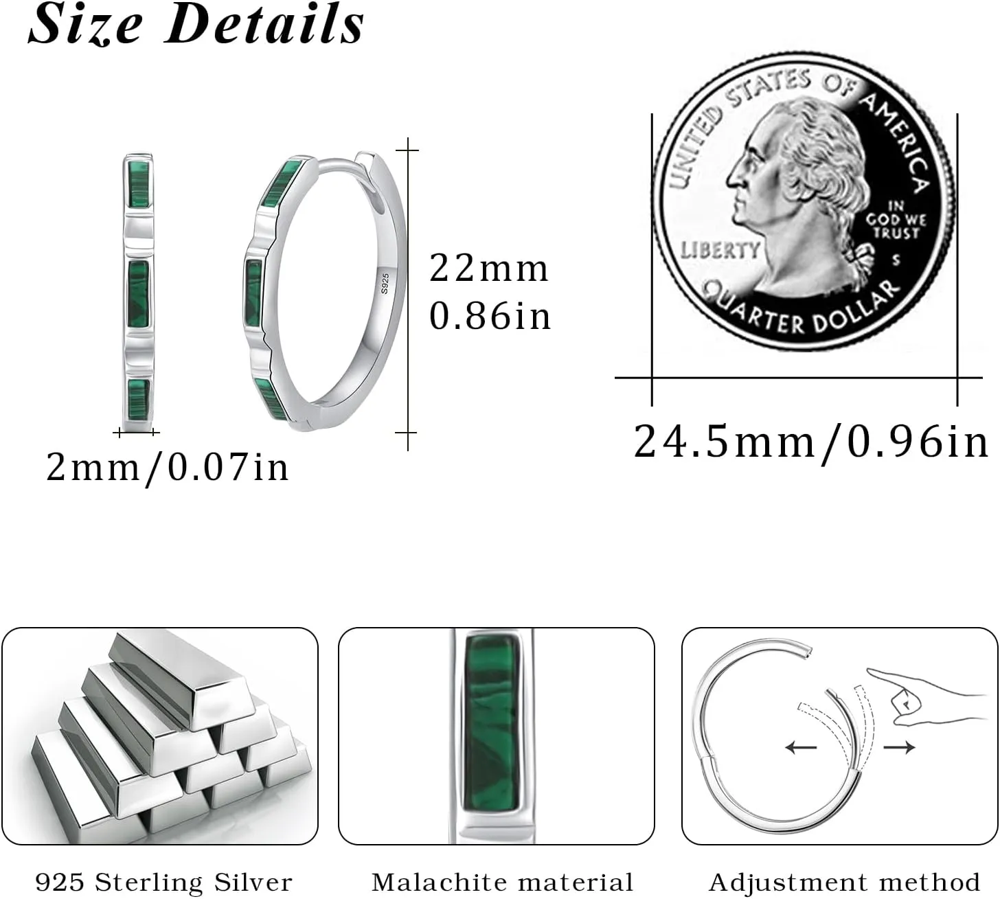 Malachite Hoop Earrings for Women 925 Sterling Silver Turquoise Small Hoop Earrings for Women White Gold Plated Hypoallergenic Western Gemstone Huggie Earrings