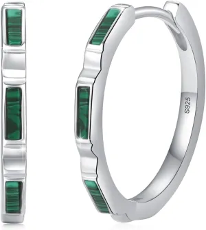Malachite Hoop Earrings for Women 925 Sterling Silver Turquoise Small Hoop Earrings for Women White Gold Plated Hypoallergenic Western Gemstone Huggie Earrings