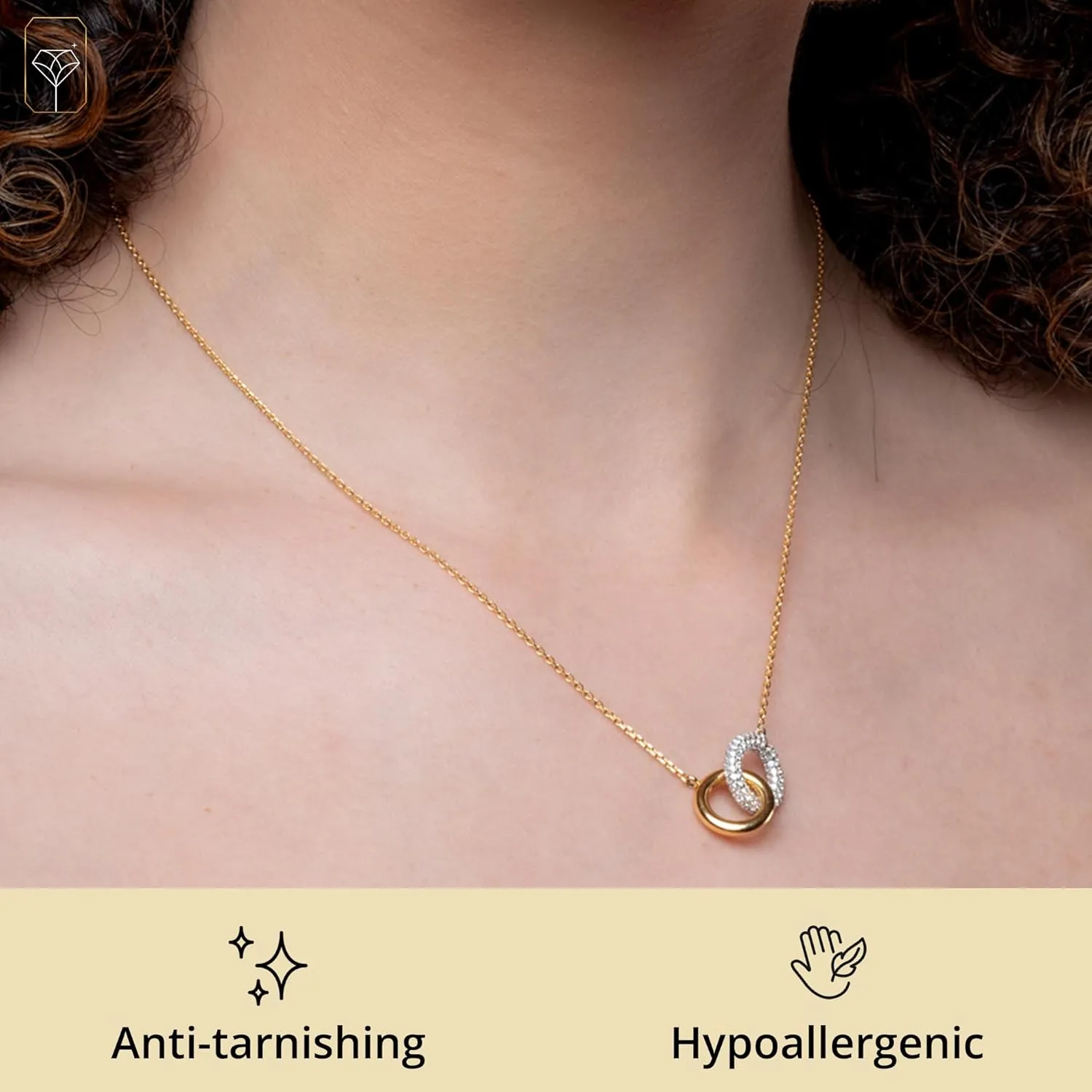 MAX   STONE 925 Silver Two-Tone Cubic Zirconia Interlocking Pendant | 925 Sterling Silver Necklace For Women | Hypo-Allergenic Anti Tarnishing CZ Pendant |18in Length with 2in extender