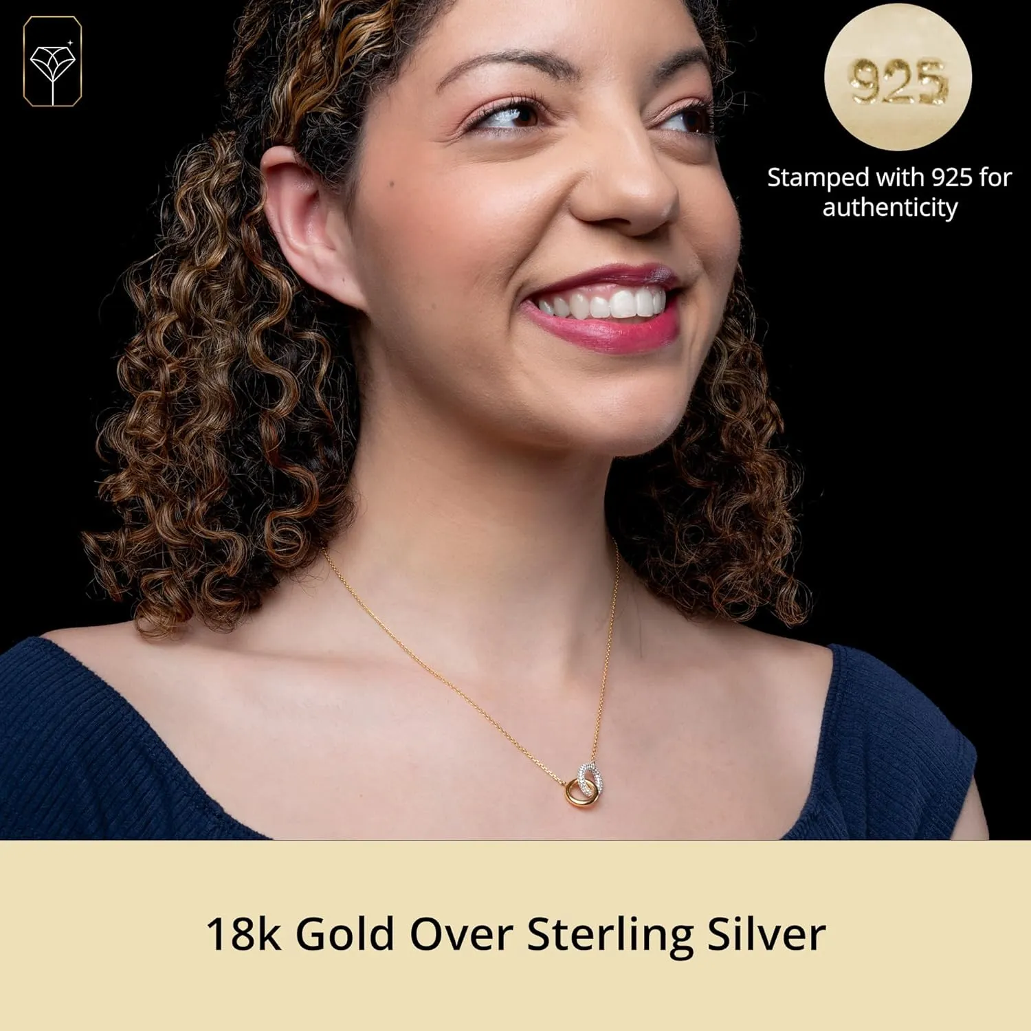 MAX   STONE 925 Silver Two-Tone Cubic Zirconia Interlocking Pendant | 925 Sterling Silver Necklace For Women | Hypo-Allergenic Anti Tarnishing CZ Pendant |18in Length with 2in extender