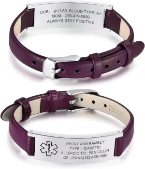 MEALGUET Medical ID Bracelet for Women : Stainless Steel Medical Alert Bangle Bracelet with Free Engraving