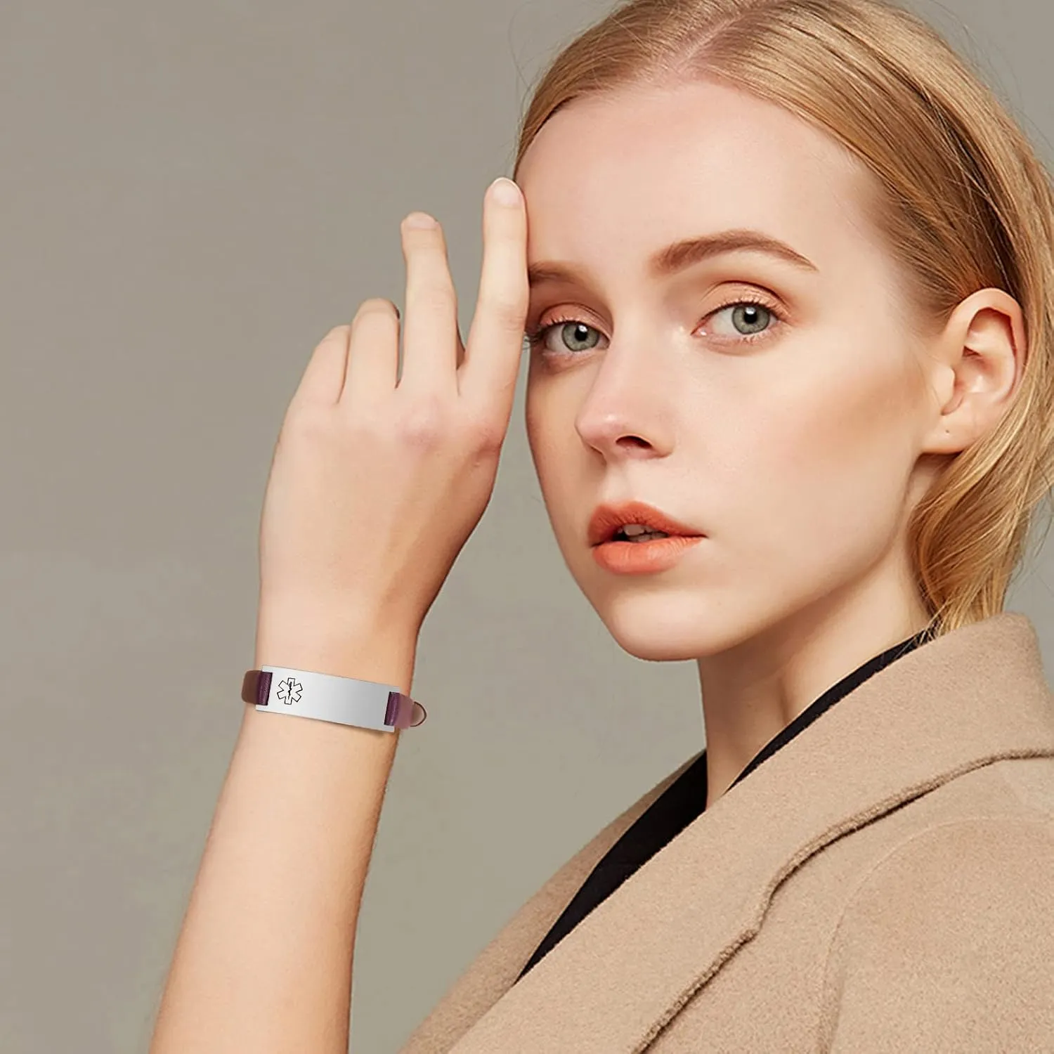 MEALGUET Medical ID Bracelet for Women : Stainless Steel Medical Alert Bangle Bracelet with Free Engraving