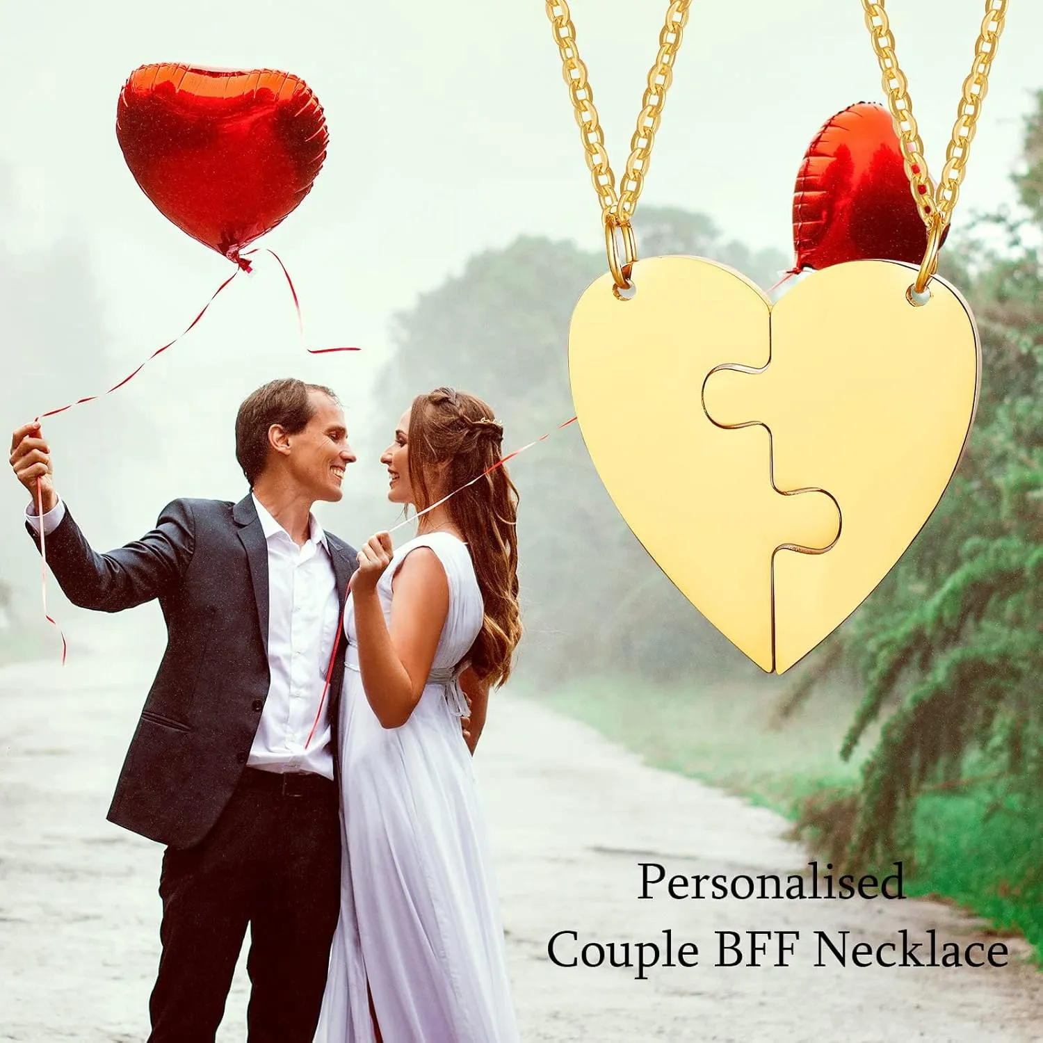 MEALGUET Personalized Couple Friendship Puzzle Necklace - Customized Stainless Steel Split Heart Matching Pendant for Womens Mens Custom Name Necklace for BFF Family