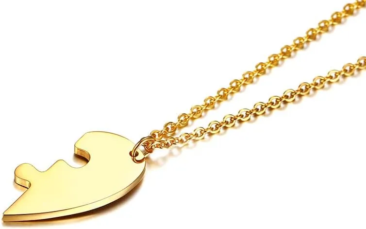 MEALGUET Personalized Couple Friendship Puzzle Necklace - Customized Stainless Steel Split Heart Matching Pendant for Womens Mens Custom Name Necklace for BFF Family