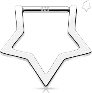 Melighting 16G Star Septum Ring Sterling Silver 925 Septum Jewelry Star Septum Clicker 8 mm Daith Piercing Jewelry Helix Earring for Women