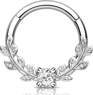 Melighting 16g Vine Septum Ring Jewelry Clear CZ Stainless Steel 316L Daith Earring For Women, Septum Clicker For Men
