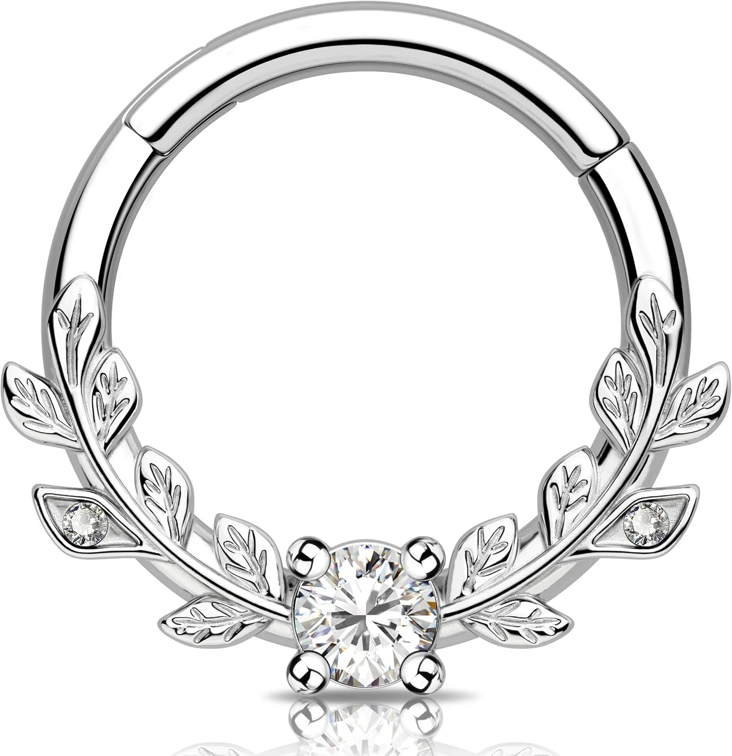 Melighting 16g Vine Septum Ring Jewelry Clear CZ Stainless Steel 316L Daith Earring For Women, Septum Clicker For Men