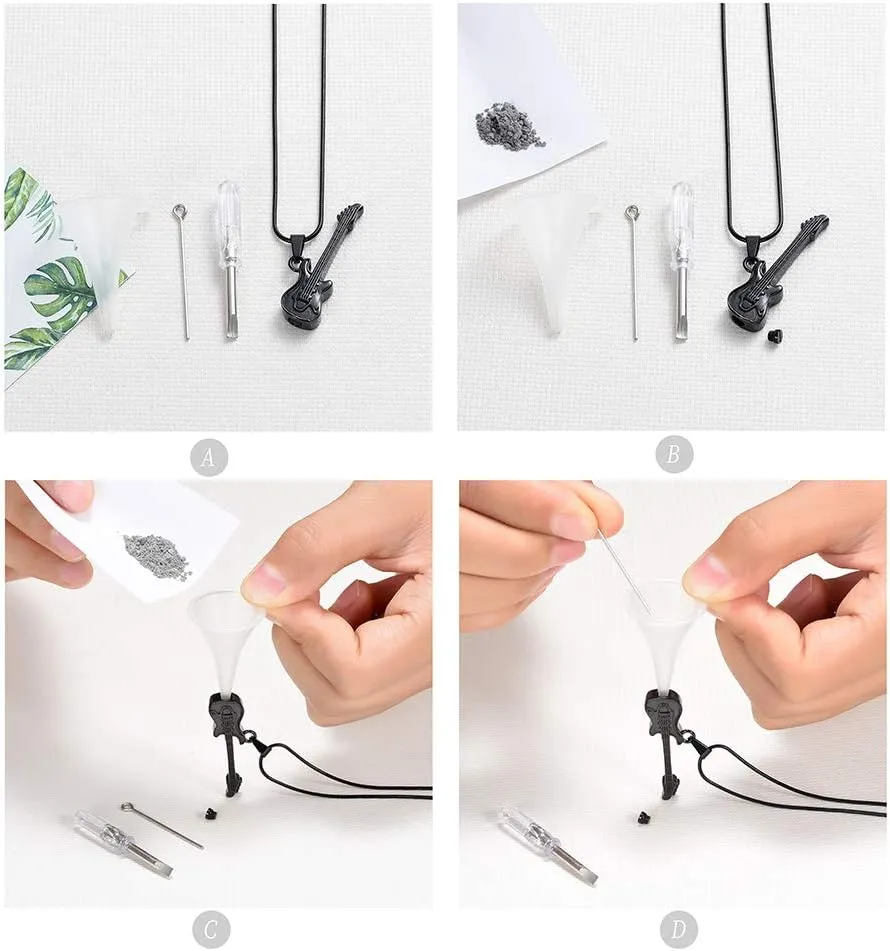 memorial jewelry Musical Instrument Cremation Necklace for Women&Men Guitar Urn Necklace for Ashes